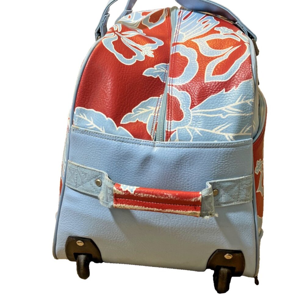 VTG Roxy Red Blue Floral Hawaiian tropical 25” Large Rolling Duffle Bag luggage - Picture 4 of 16